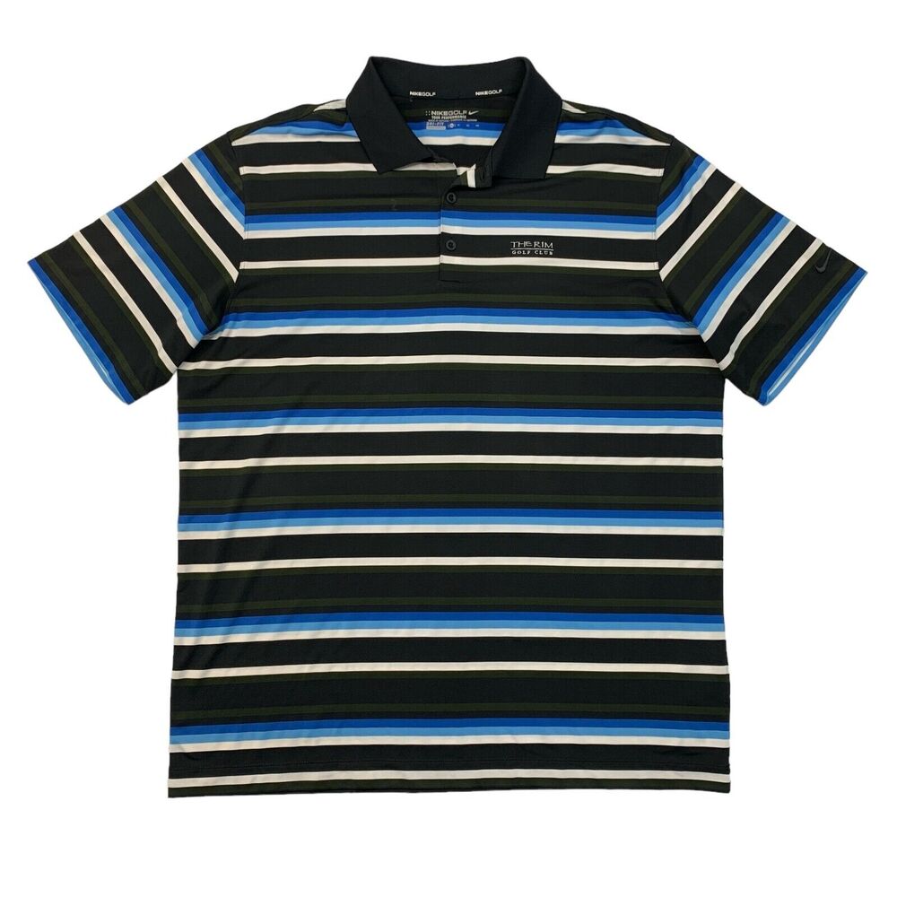 Nike Golf Shirt Mens Extra Large Black Mobility Stripe Dri Fit Tour Performance
